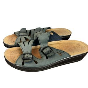 Fly Flot Green Leather Anatomic Italian Comfort Sandal Slide Women’s 7 Euro 39